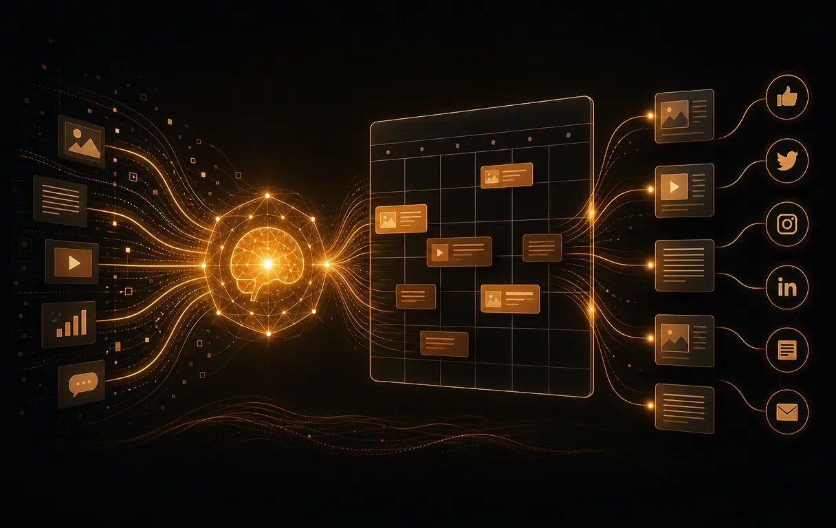 RiseMore AI marketing tool turning product context into scheduled posts across X, LinkedIn, and blogs