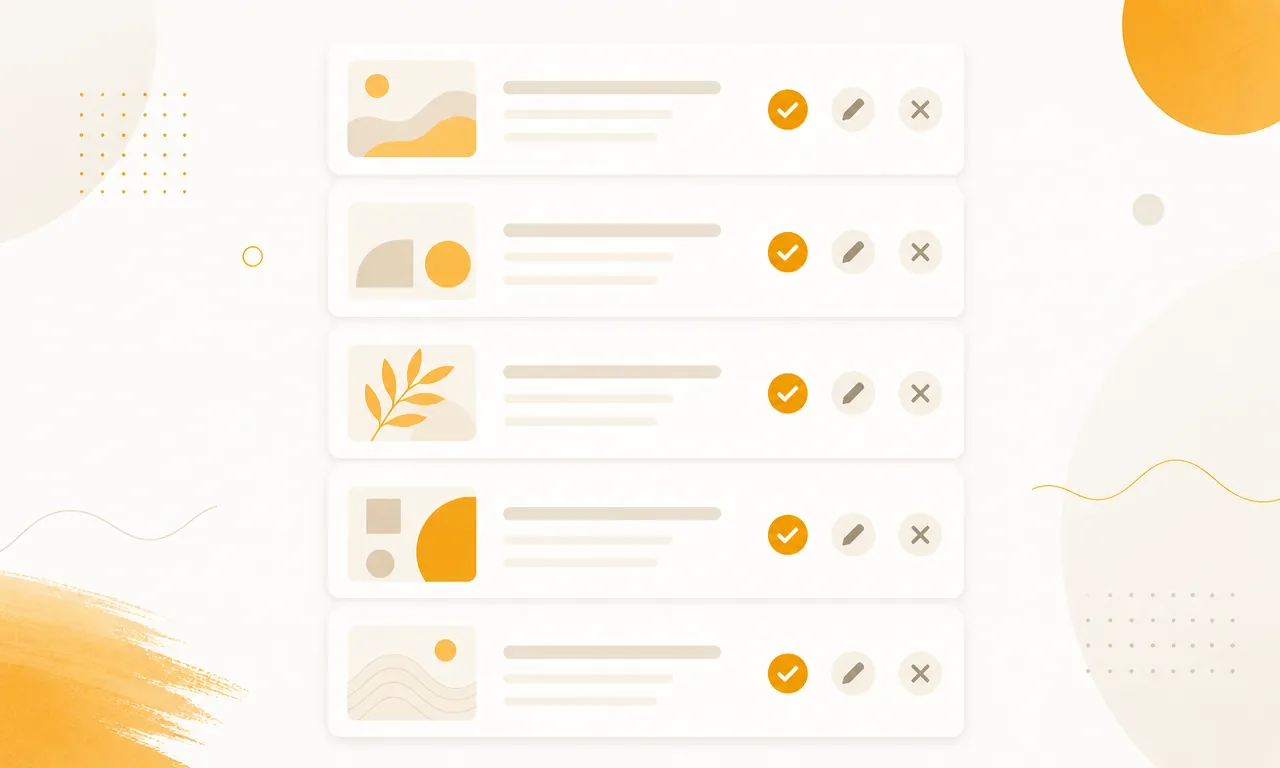 Illustration of recommendations waiting for a person to approve, edit, or dismiss them.